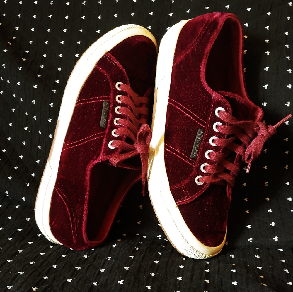 The Row for Superga Velvet Sneakers in Burgundy and White